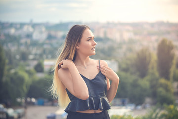 Outdoors portrait of beautiful young girl. Matte look.