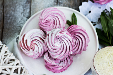 Homemade marshmallow purple. Black currant, blueberry marshmallows.
