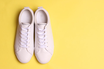 men's gym shoes on a colored background top view. men's footwear. minimalism
