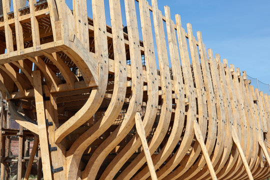 The frame of an ancient wooden ship.