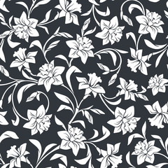 Vector seamless pattern with narcissus flowers.