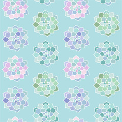 house plants pink purple blue green turquoise pastel succulent top view scandinavian style boho seamless pattern on a blue background vector