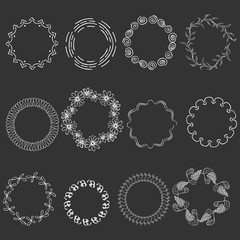 Set with Round White Frames on Black Background