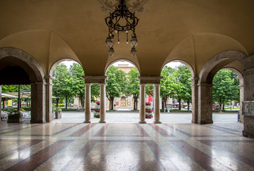 Arches of the Quadriportico gallery in Bergamo, Italy