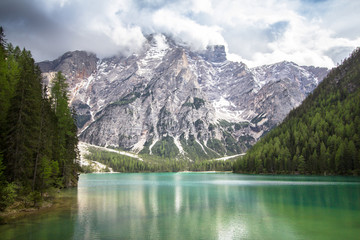 Naklejka na ściany i meble Lake Braies in Dolomites, Italy