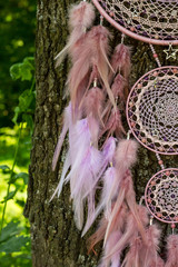 Handmade dream catcher with feathers threads and beads rope hanging