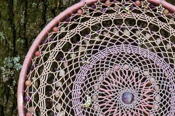 Handmade dream catcher with feathers threads and beads rope hanging