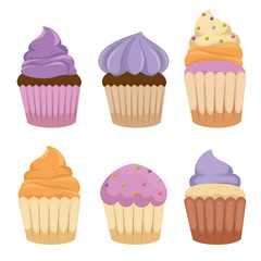 sweet cupcakes set icons vector illustration design