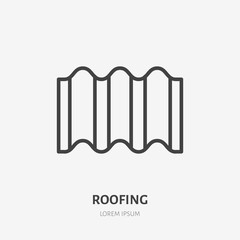 Roofing flat line icon. Illustration of ondulin wavy sheet, roof material. House construction sign. Thin linear logo for home repair services.