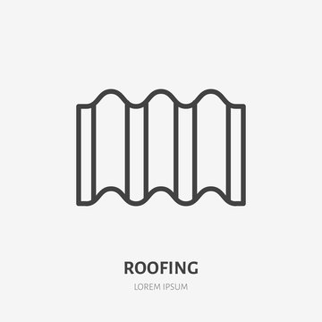 Roofing flat line icon. Illustration of ondulin wavy sheet, roof material. House construction sign. Thin linear logo for home repair services.