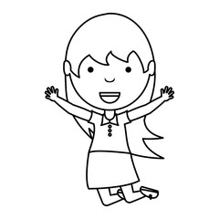 cartoon happy girl jumping over white background, vector illustration
