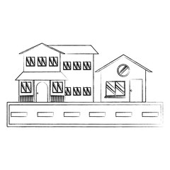 sketch of Street with houses over white background, vector illustration