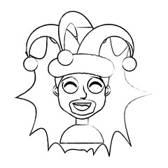 Cartoon man with his face painted and jester hat over white background, vector illustration