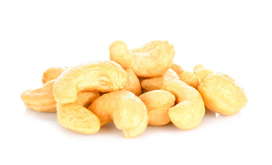 Roasted cashews isolated on a white background