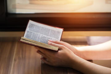 Naklejka premium Women reading the Holy Bible.,Reading abook.