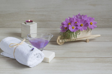 Lavender spa settings. Wellness and aromatherapy calming products