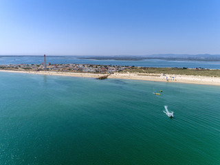 Aerial view of beautiful ilha do Farol (lighthouse island), in Algarve, Portugal.