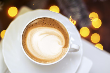 hot coffee cappuccino latte art in a cup