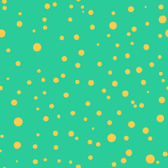 Seamless pattern with yellow polka dots on a green background Traditional tile design in vintage pop art style Vector illustration