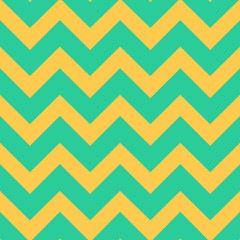 Seamless pattern with yellow zigzag Chevron lines on green background. Traditional tile design. Vector illustration