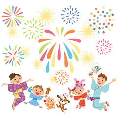 家族で花火を見る