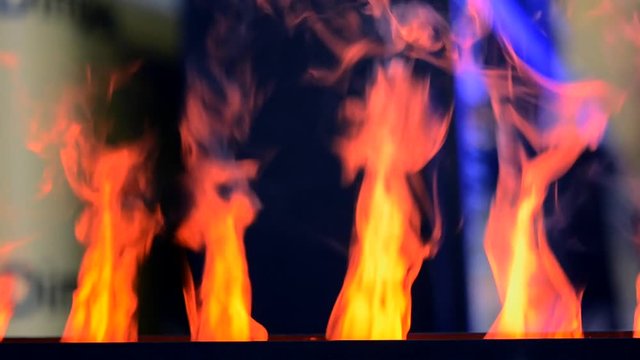 Electric fireplaces with built-in evaporator converts water into steam, which simulates smoke close-up. Model with 3D effect. Modern smart ecological alternative technologies. Energy saving innovation