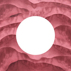 Watercolor red, bearded hill, hillock, grass. Desert, sand. Summer, autumn landscape . Watercolor cover, label, invitation, postcard, art