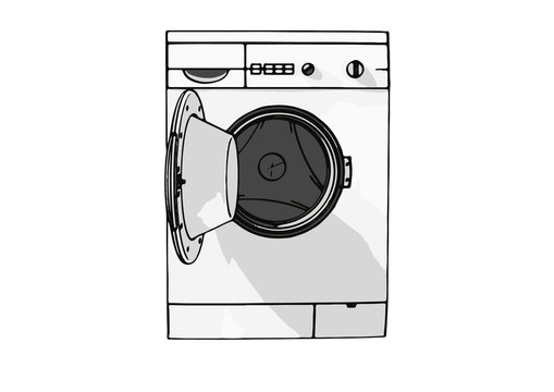open washing machine, black and white clip art preview