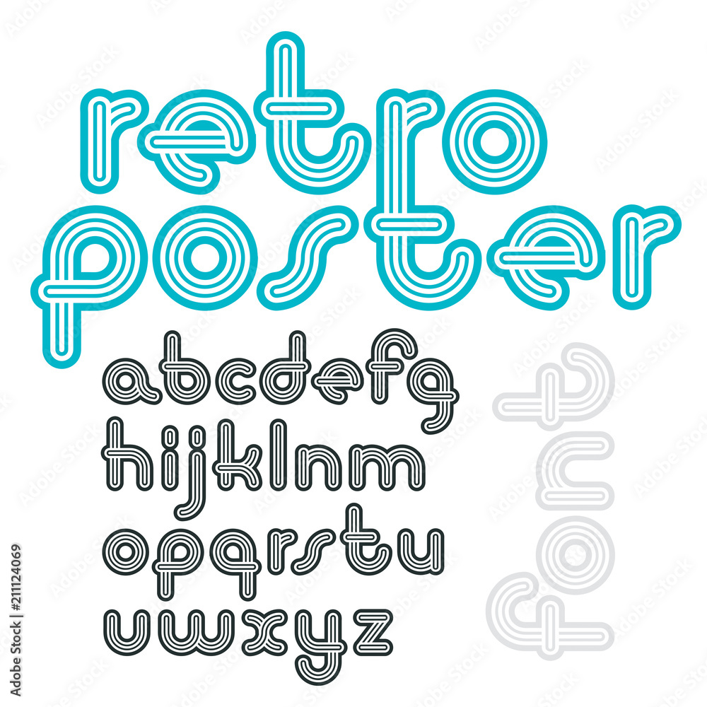 Fototapete vector lowercase funky disco alphabet letters set. trendy font, typescript for use in logo creation.