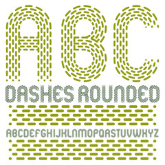 Vector elegant upper case English alphabet letters, abc collection. Rounded bold retro font, typescript can be used as logo design element. Created using dashes, parallel lines.