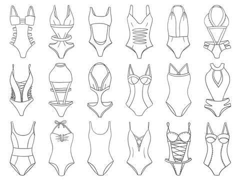 Fashionable swimsuits various types women Vector Image