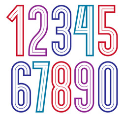 Set of vector bold tall numbers made with white lines, best for use in corporate logotype design.