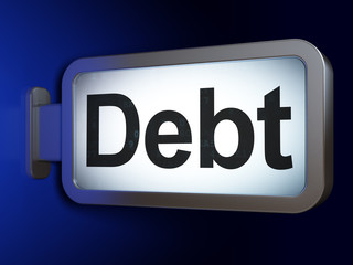 Business concept: Debt on advertising billboard background, 3D rendering