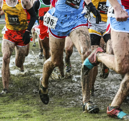 Running a race in mud - obrazy, fototapety, plakaty