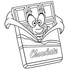Coloring page. Coloring book. Chocolate bar. Happy Food concept. Cartoon design for t-shirt print, icon, logo, label, patch, sticker.