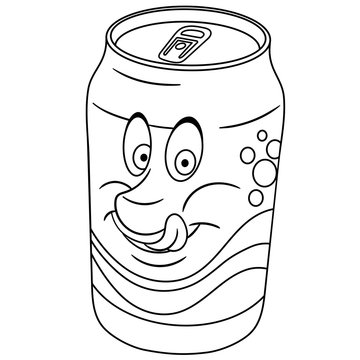 Coloring page. Coloring book. Soda can drink. Happy Food concept. Cartoon design for t-shirt print, icon, logo, label, patch, sticker.