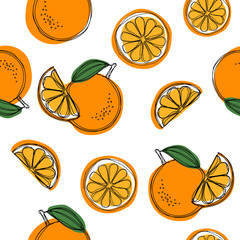 Seamless pattern with oranges and leaves.