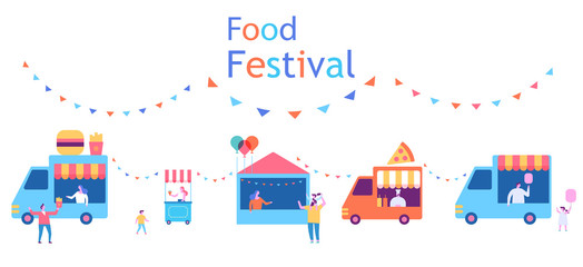 Summer Food Festival banner. Street and Fast Food.  Flat vector illustration.