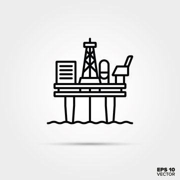 Offshore oil drilling platform vector icon