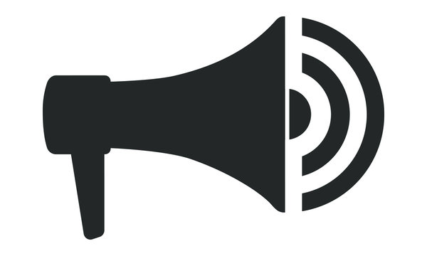 Megaphone icon. Black sign megaphone isolated on white background. Flat symbol. Vector illustration