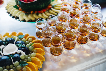 Gasses with cognac or brandy on event catering