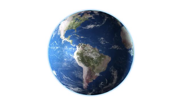 Realistic Earth Rotating on White Screen, 4K. High detailed texture