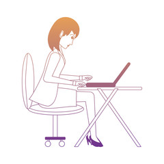 businesswoman at desk working over white background, vector illustration