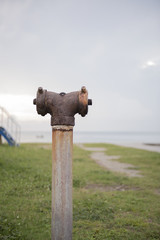 Fire hydrant that is located along the beach to prevent disaster, Songkhla province, Thailand...