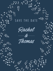 Set of wedding party invitation and Save The Date card templates with Lily of the valley flowers hand drawn with black contour lines on white background. Beautiful floral vector illustration.