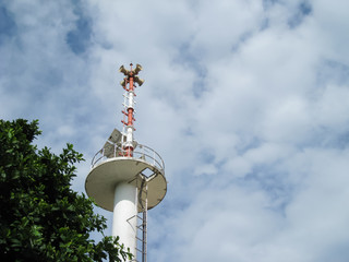 speaker tower on the beach.