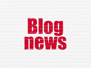 News concept: Painted red text Blog News on White Brick wall background