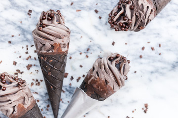 Double Chocolate Ice Creams with Black Waffle Cones
