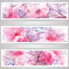 Set of vector banner, business card or flyer design, abstract watercolor background, flowers blossom, no mask
