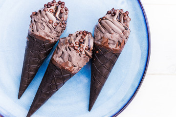 Double Chocolate Ice Creams with Black Waffle Cones